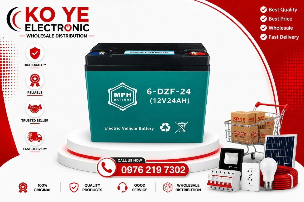MPH Lead-Acid Battery (12V 24Ah) - (MPH  လျှပ်စစ်စက်ဘီး/ဆိုင်ကယ်သုံး Lead-Acid ဘက်ထရီအိုး အကြမ်းခံလိုင်း)