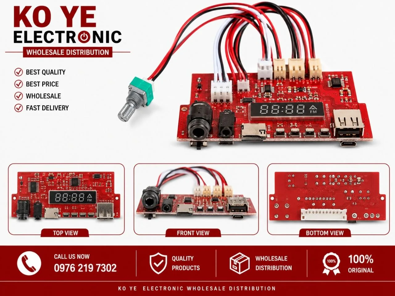 3.7V Multifunction Bluetooth MP3 Decoder Board - Red (3.7V Bluetooth Card)