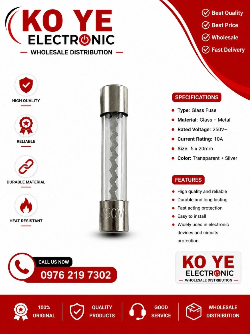 6x30mm Glass Fuse (ဖန်ဖျူးစ် အကြီး)