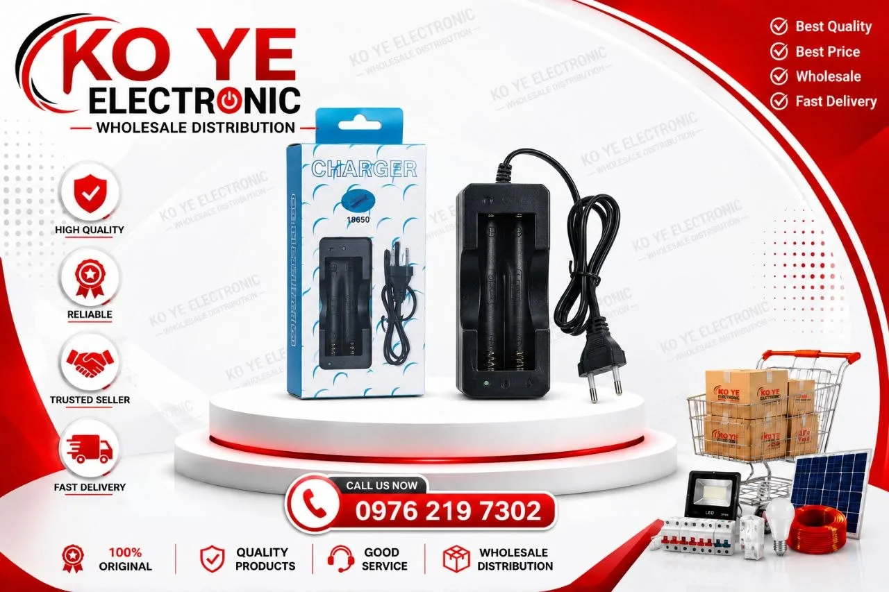 3.7V 18650 Battery Dual-Slot Charger (2 လုံးသွင်း Charger ကြိုးပါ)
