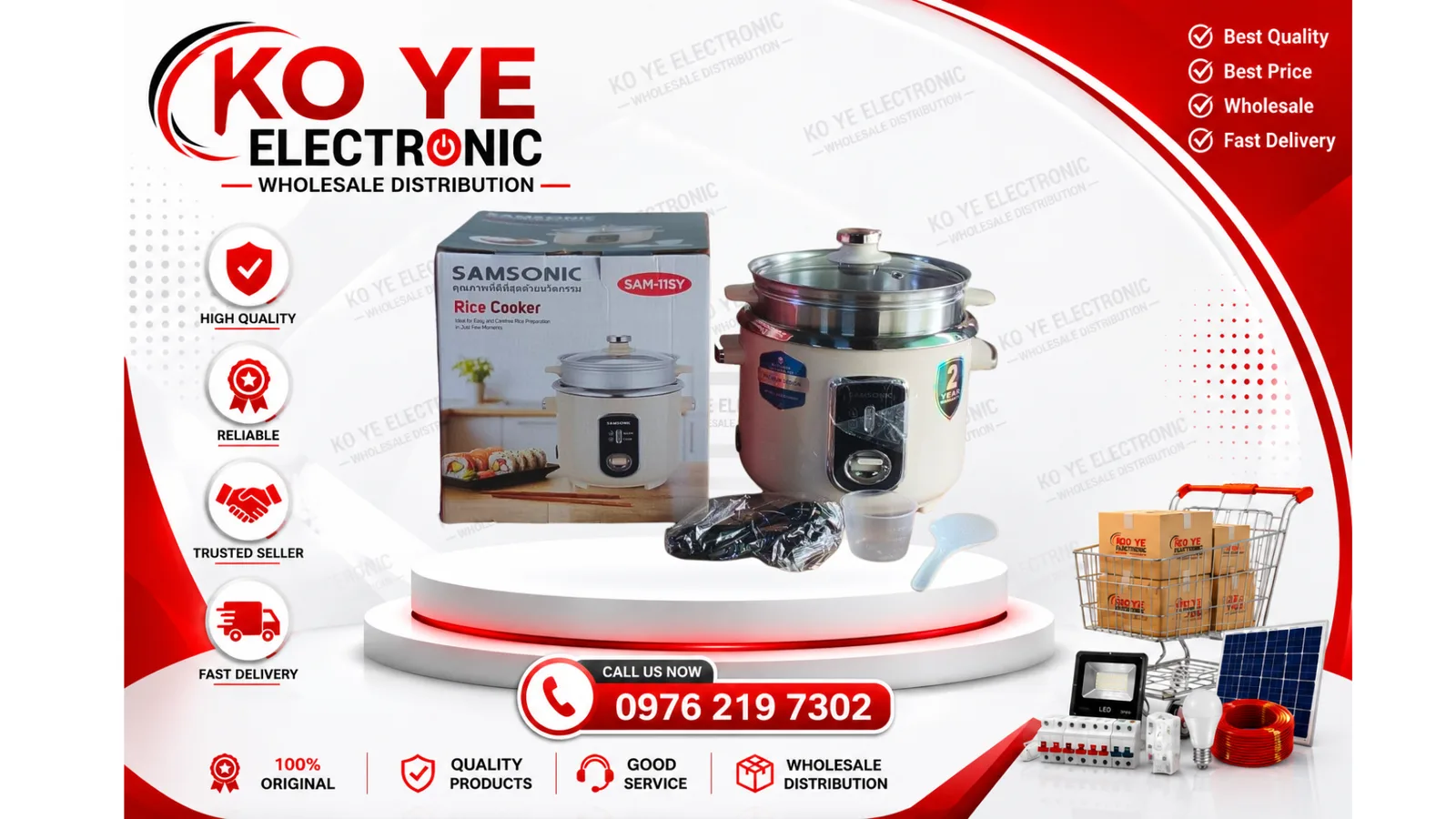 SAMSONIC 1.8L ထမင်းပေါင်းအိုး - အိုးအသား စတီး (SAM-11SY)