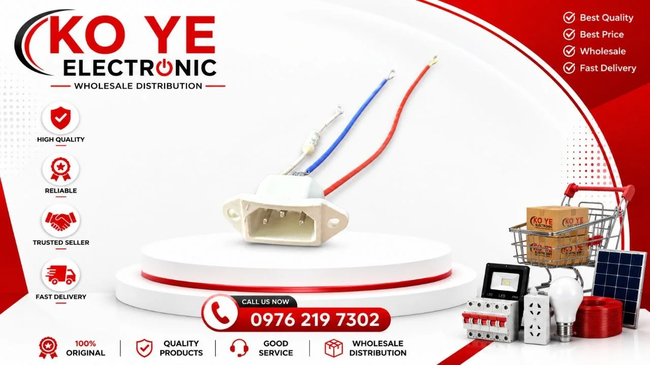 Electric Rice Cooker Power Socket with Fuse (ပေါင်းအိုး အထိုင်ကြိုးပါ ဖြူစ်ပါ)