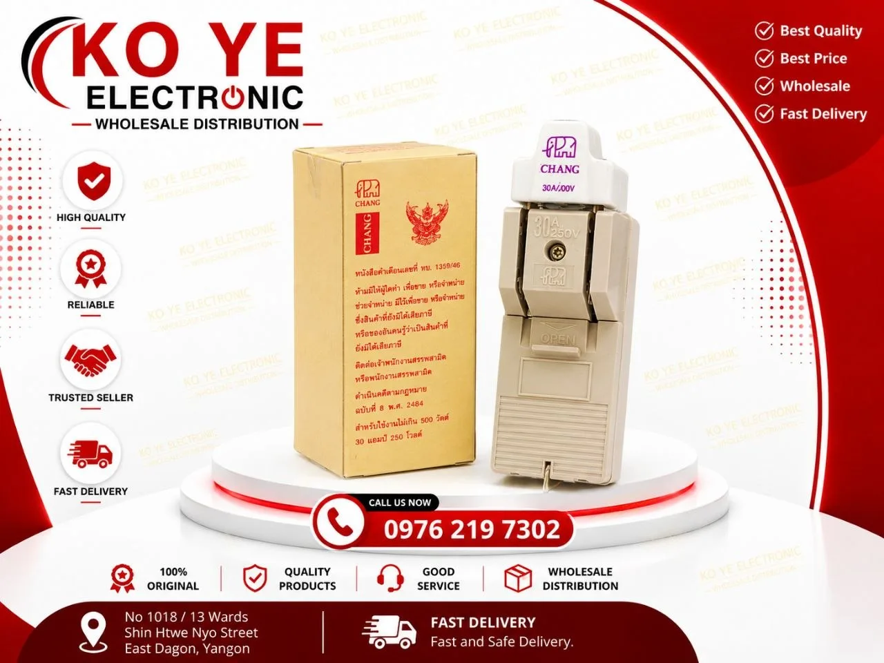 CHANG 2P Main Switch (30A / 60A ဆင်တံဆိပ် မိန်း)Thailand