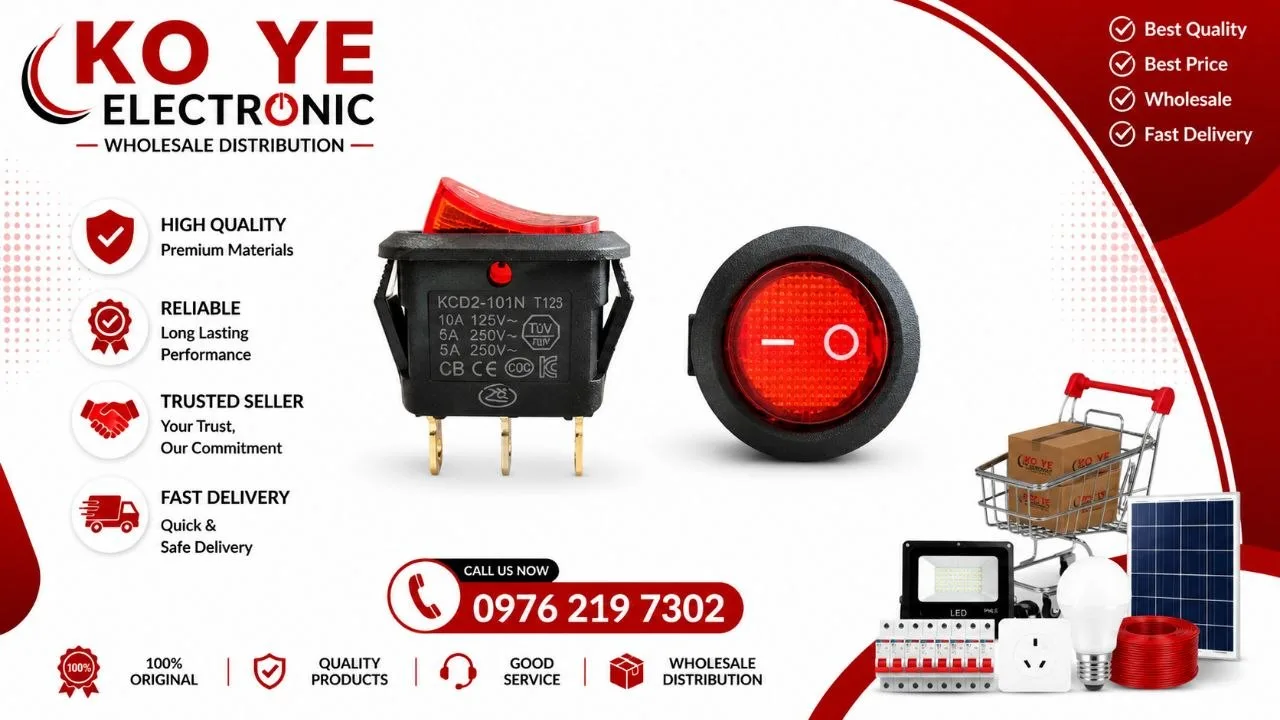 KCD2-101N Round Switch Red (၃ဆ ခလုတ်အဝိုင်းအနီ)